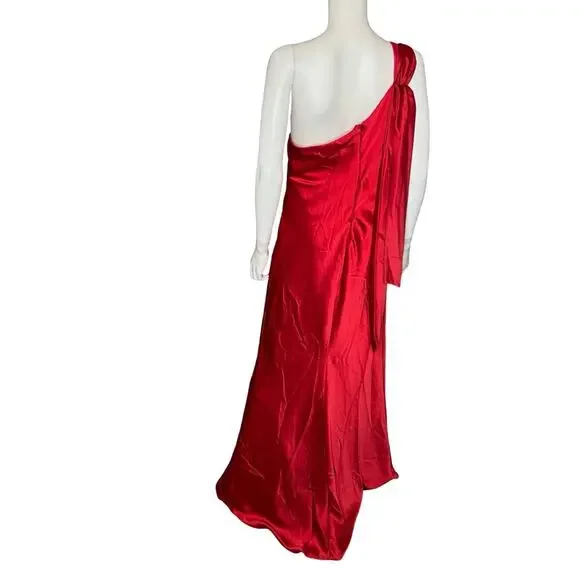 AQUA FORMAL Satin One Shoulder Gown Red Women’s Sz 12 - Picture 6 of 9